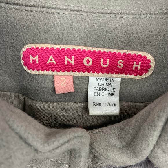 Manoush Anthropologie Gray Wool Coat Ruffle Neckline Size 2 - Picture 4 of 12